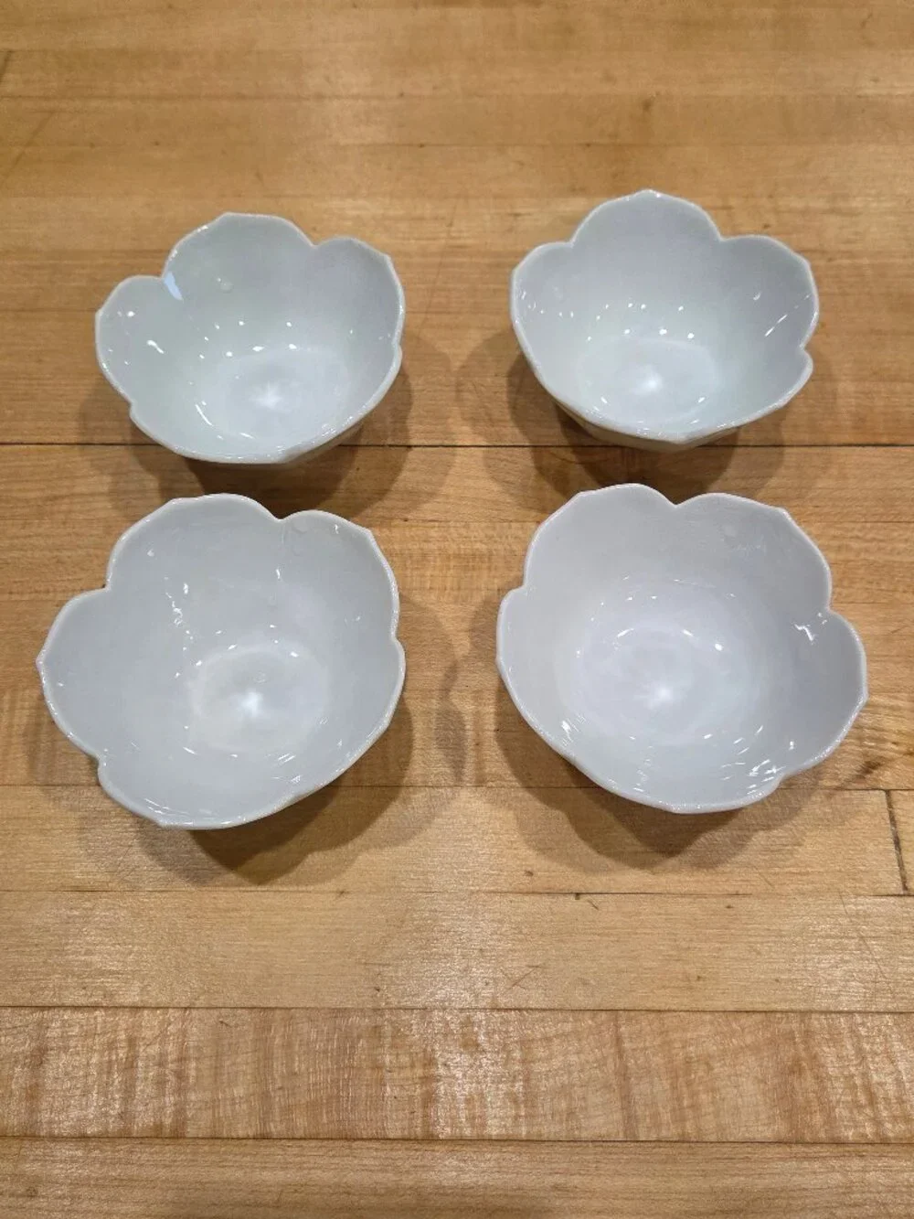 Vintage White Porcelain Cherry Blossom Lotus Petal Small Bowls Set of 4